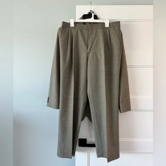 Men’s suit tan houndstooth check 40R pants 36x30 wool blend - Picture 6 of 9